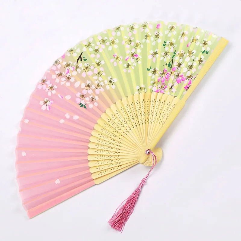 Chinese Bamboo Silk Hand Folding Fan Black