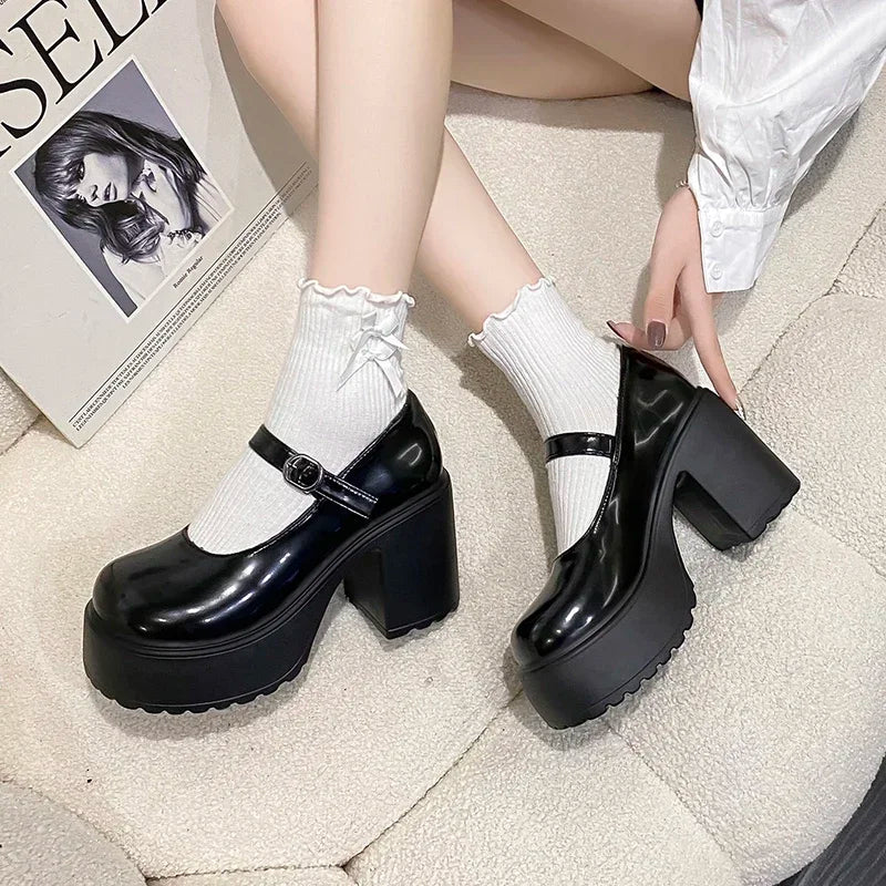 White Chunky Platform Mary Janes Women 2025 Buckle Strap Super High Heels Pumps Woman Patent Leather Thick Heeled Party Shoes