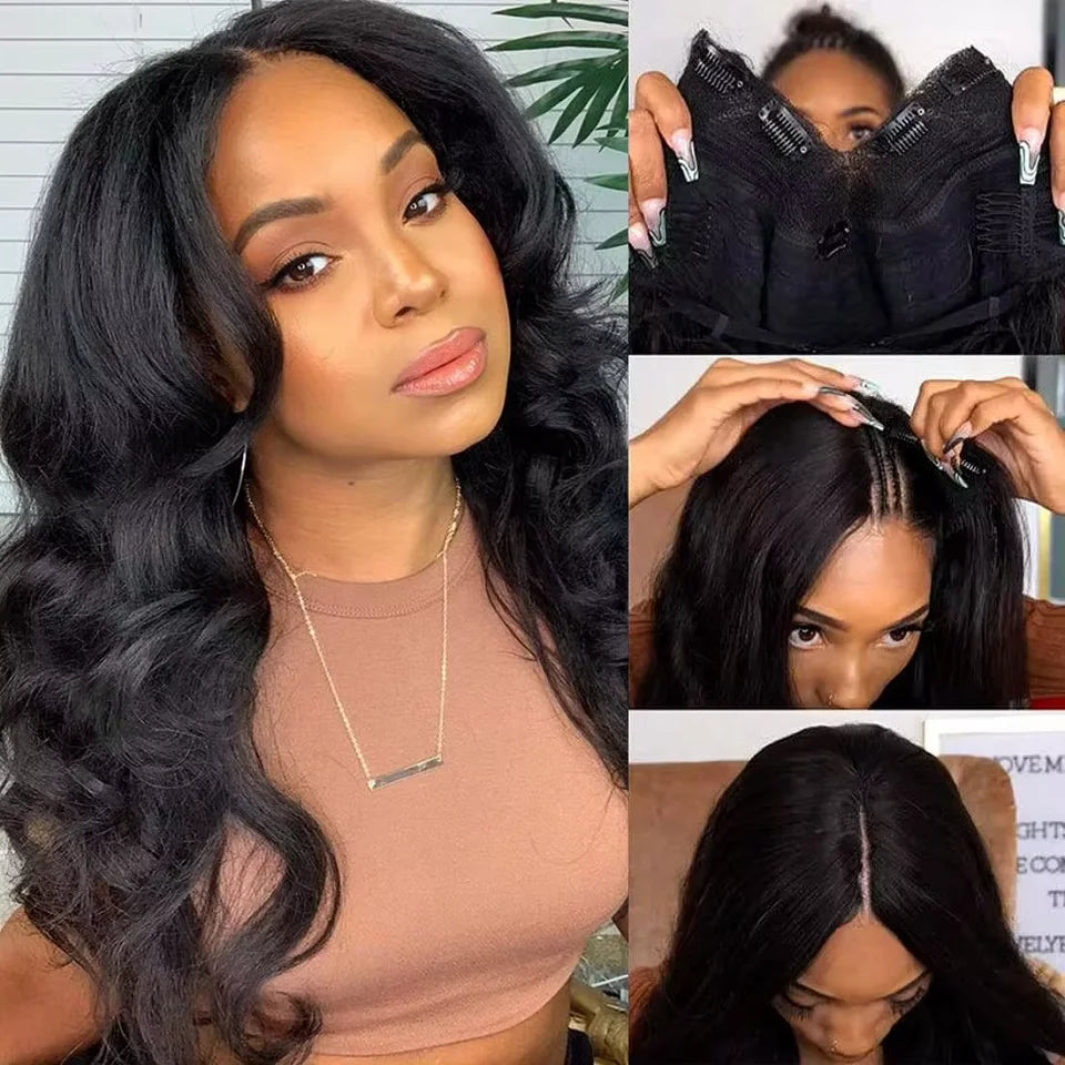 V Part Human Hair Wig - Loose Wavy 32-34"