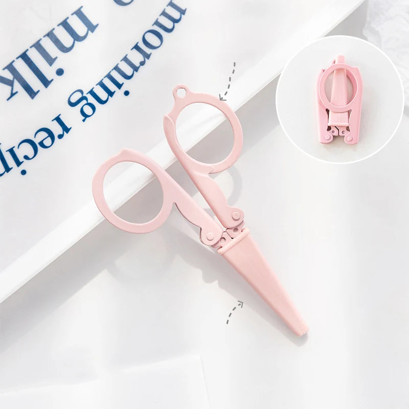 Kawaii Morandi Color Folding Scissors Portable Key Chain Mini Paper Cutter Korean Stationery DIY Handmade Tools Office Supplies