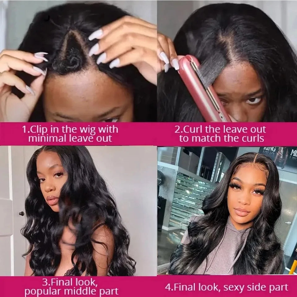 V Part Human Hair Wig - Loose Wavy 32-34"