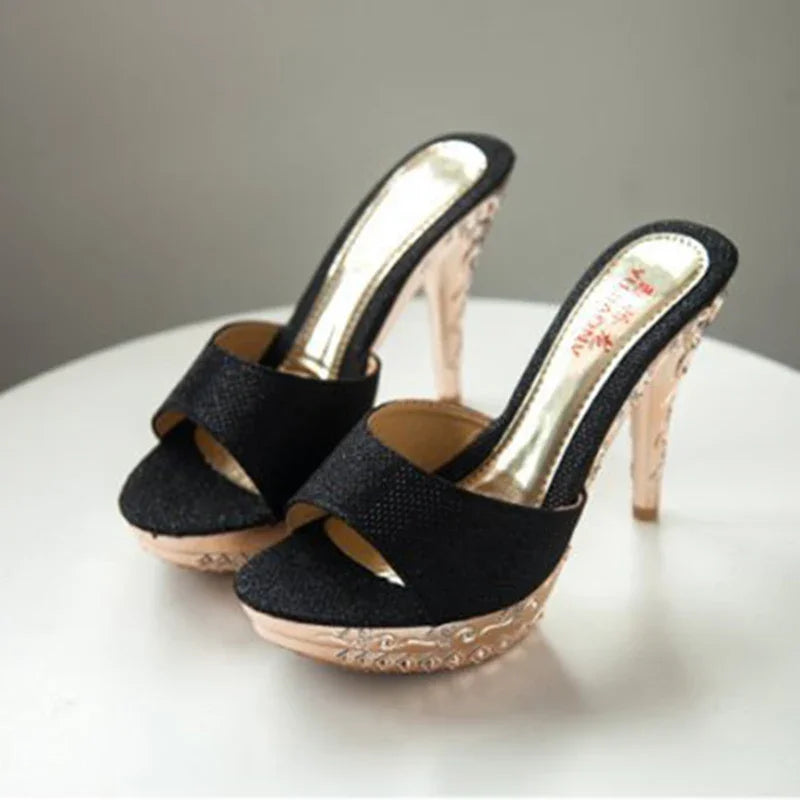 Summer Women Sandals Rhinestone Women Shoes Sexy High Heels Shoe Ladies Sandalias Gold Silver Women Slippers Heeled Sandals Sexy