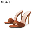 Eilyken Fashion Women Slippers Pointed Toe High Heels Sandals Sexy Stripper Party Slides Mule Ladies Shoes Size 35-42
