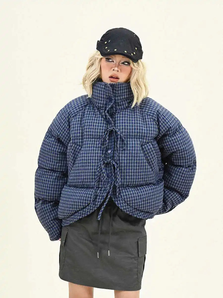 Women's Bow Tie Tie Plaid Jacket Vintage Style Autumn Winter New Solid Color Female Oversize Zipper Long Sleeves Coat