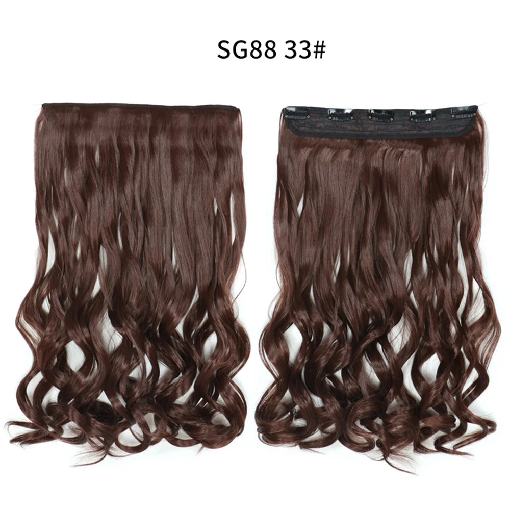 5 Clip-In Hair Extensions Long Straight One Piece Synthetic Heat-Resistant Fibre Hairpiece 22Inch Black Blonde Natural Hairstyle