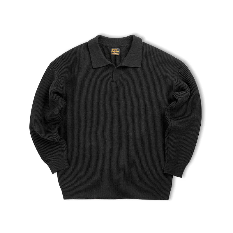 Retro Polo Neck Knit Pullover Sweater Men's