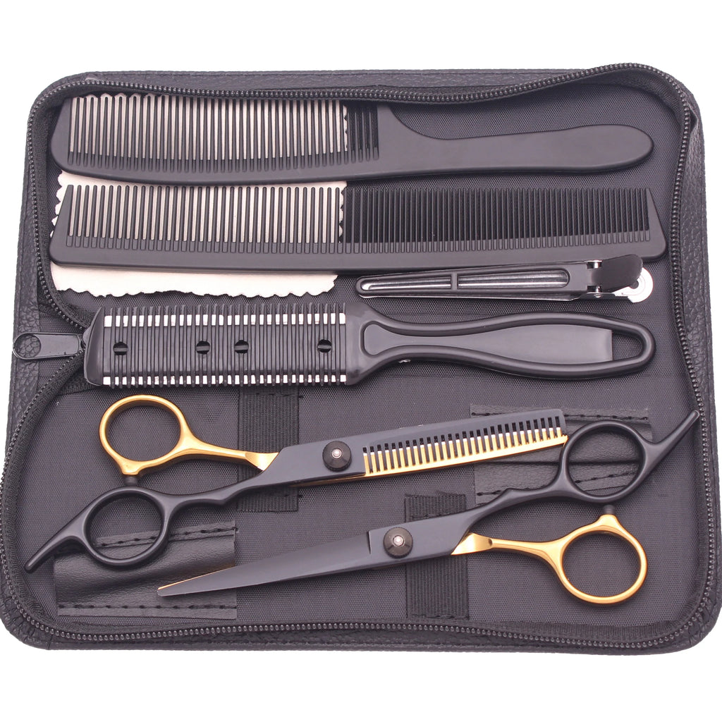 6.0'' Hair Scissors Professional Cutting Shears Thinning Hairdressing Haircut Comb Razors Sets Salon Barber & Home Dropshipping