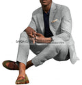 Linen Men's Suits 2 Pieces Summer Casual Notch Lapel Single Breasted Men's Wedding Suits（Blazer+Pants）
