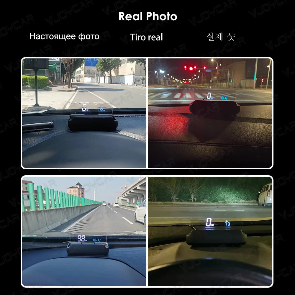 Vjoycar 2023 Newest Auto-Lift Mirror Unique GPS HUD Large & Clear Speed Projector KM/H MPH Clock Car Accessories for All Cars