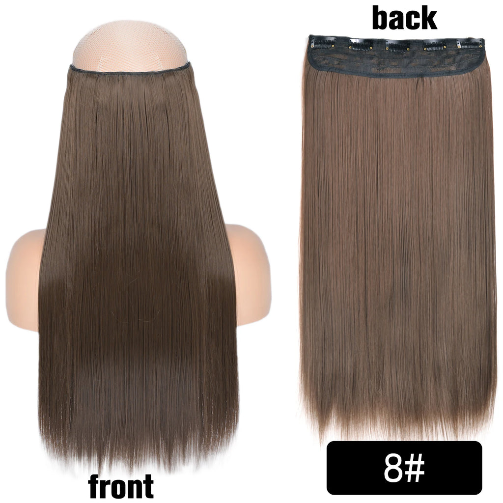 5 Clip-In Hair Extensions Long Straight One Piece Synthetic Heat-Resistant Fibre Hairpiece 22Inch Black Blonde Natural Hairstyle