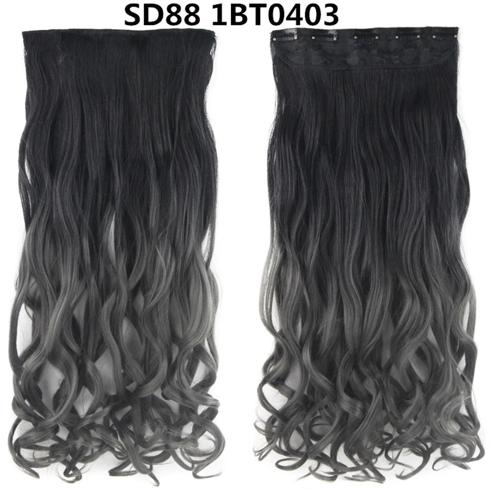 5 Clip-In Hair Extensions Long Straight One Piece Synthetic Heat-Resistant Fibre Hairpiece 22Inch Black Blonde Natural Hairstyle