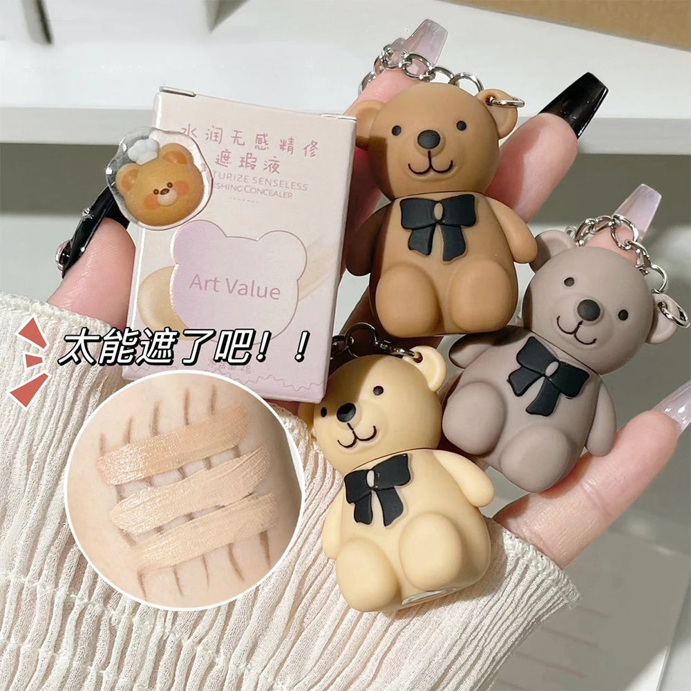 Small Bear Face Liquid Foundation Concealer Waterproof Full Coverage Concealer Covering Black Circles and Acne Marks Face Makeup