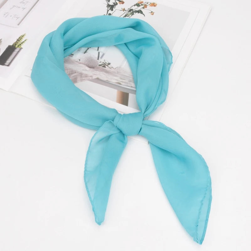 New 65x65cm Summer Chiffon Solid Color Square Scarf Ladies Head Neck Scarves Female Hair Ties Bands Neckerchief Shawls
