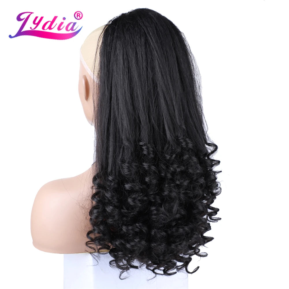Lydia Tail Dancing Loose Curly Synthetic 20" Kinky Straight Hairpieces Two Plastic Comb Drawstring Ponytail Hair Extension Black