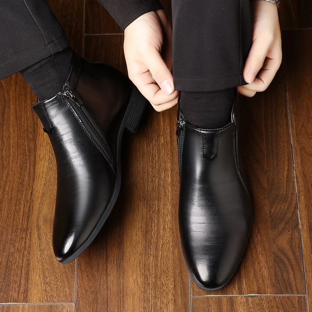 Men Ankle Boots Luxury High-top Men Leather Shoes High Quality Non-Slip Motorcycle Boots Fashion Zipper Men Boots 2025