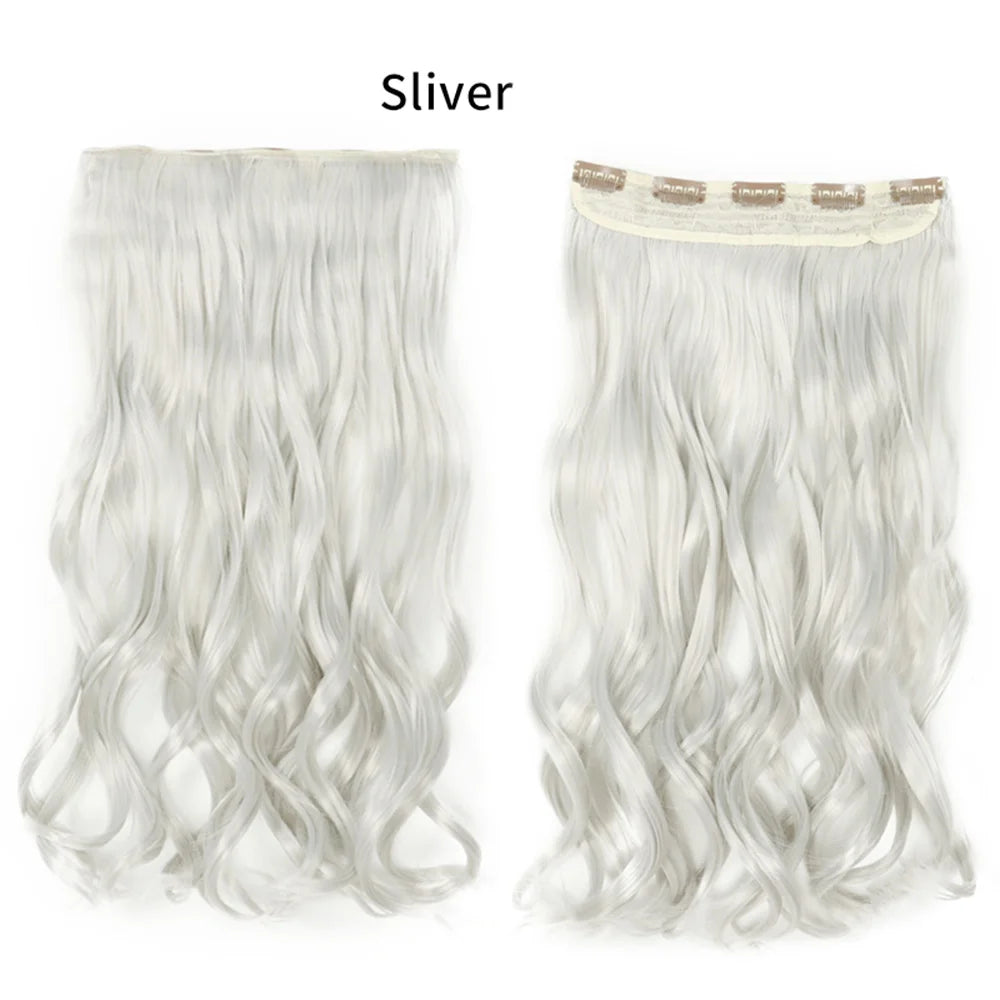 5 Clip-In Hair Extensions Long Straight One Piece Synthetic Heat-Resistant Fibre Hairpiece 22Inch Black Blonde Natural Hairstyle