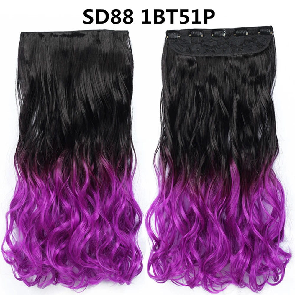 5 Clip-In Hair Extensions Long Straight One Piece Synthetic Heat-Resistant Fibre Hairpiece 22Inch Black Blonde Natural Hairstyle