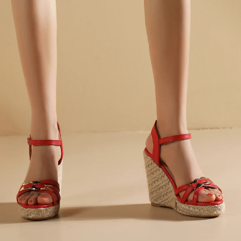 Wedge Shoes Sandals For Women Summer Flip Flops Large Size 44 45 50 Knitted High Heels Gladiator Casual Red Party Shoes Ladies