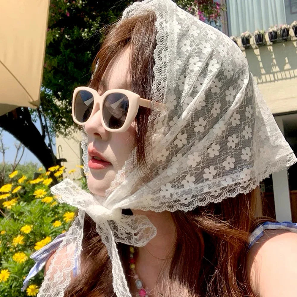 Girls Lace Headscarf Sweet Korean INS Pastoral Style Summer Triangle Scarf Hair Band Fashion Cute Women Hair Accessories