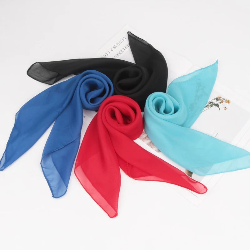 New 65x65cm Summer Chiffon Solid Color Square Scarf Ladies Head Neck Scarves Female Hair Ties Bands Neckerchief Shawls