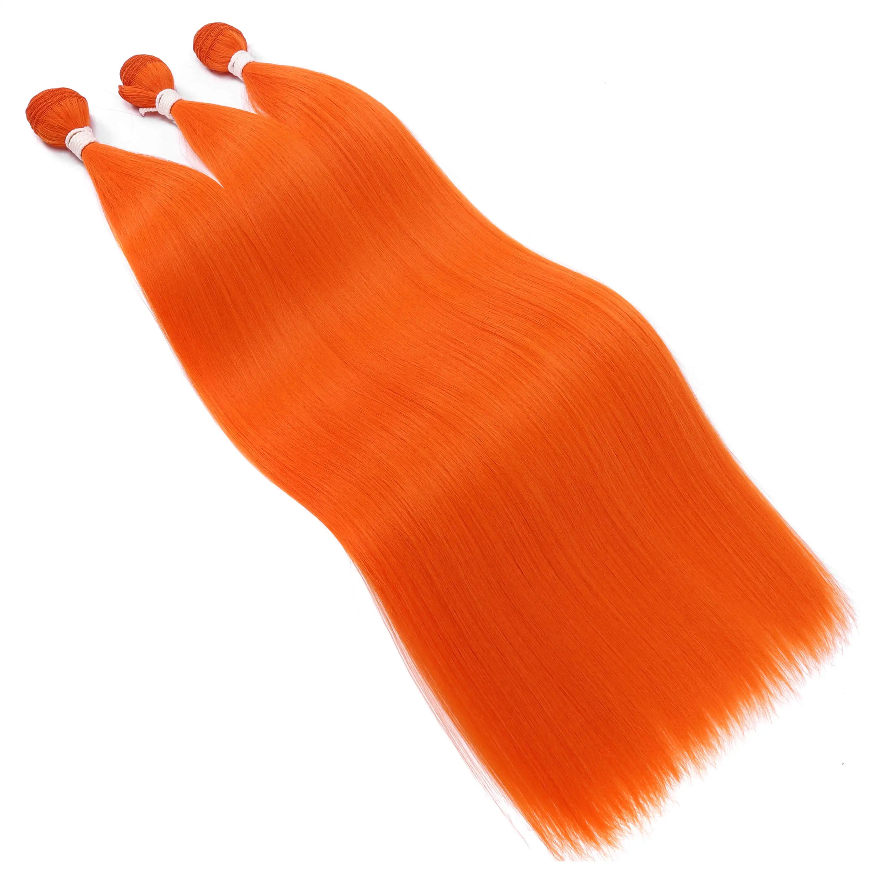 Straight Hair Bundle Super Long Synthetic Weave Hair Extension Fake Yaki Straight Hair Weaving Orange Color Full to End YunRong