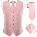 Hi-Tie Wedding Coral Pink Mens Vest Silk Tie Set Adjustable Jacquard Waistcoat Jacket Necktie Hanky Cufflinks Formal Party Gifts