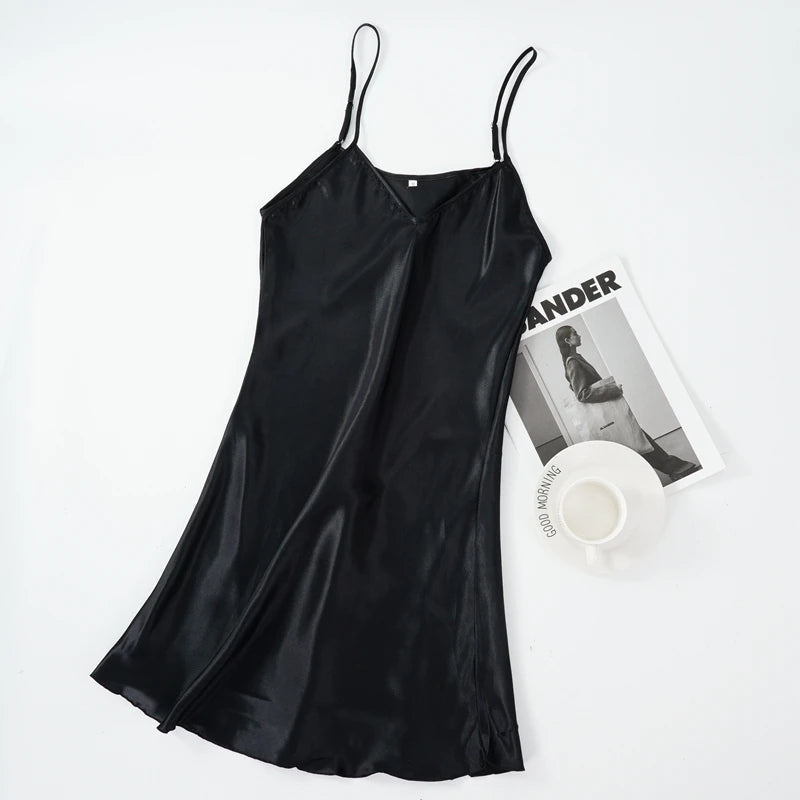WSFSLJWDW Sexy Pajamas Women's Faux Silk Suspender Nightdress Ladies Spring and Summer Ice Silk Thin Halter Home Night Dresses