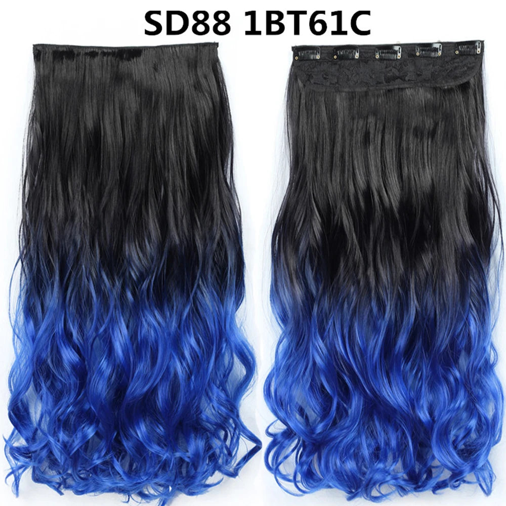 5 Clip-In Hair Extensions Long Straight One Piece Synthetic Heat-Resistant Fibre Hairpiece 22Inch Black Blonde Natural Hairstyle