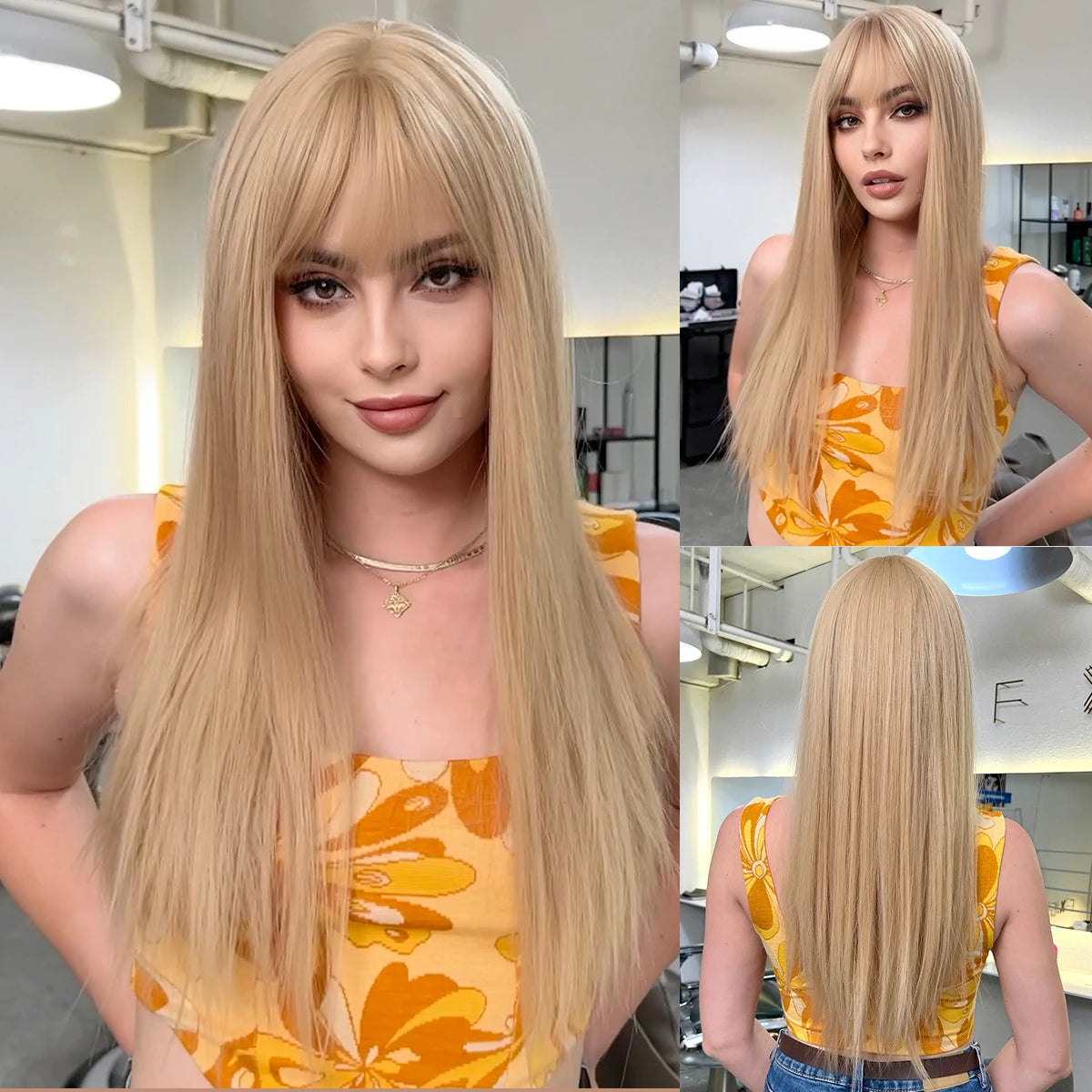 Light Blonde Straight Synthetic Wig - Long