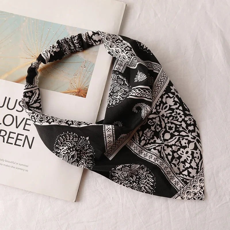 Bohemia Women Bandana Hair Scarf Summer Vintage Printted Chiffon Head Scarf Elastic Hair Bands Headwear Turban Femme Wholesale