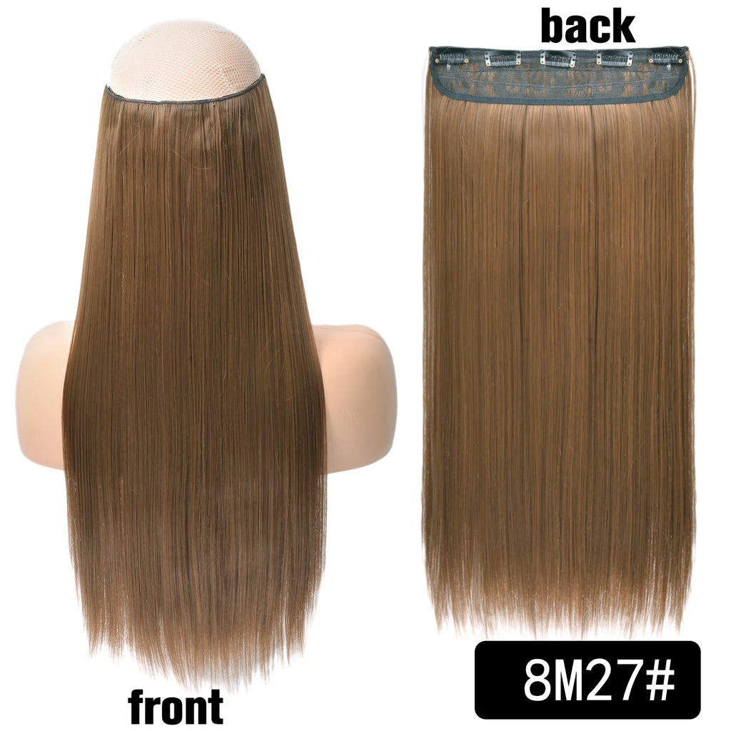 5 Clip-In Hair Extensions Long Straight One Piece Synthetic Heat-Resistant Fibre Hairpiece 22Inch Black Blonde Natural Hairstyle
