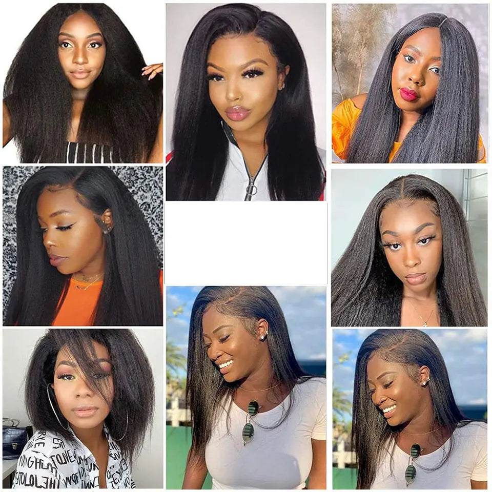 U Part Kinky Straight Human Hair Wig
