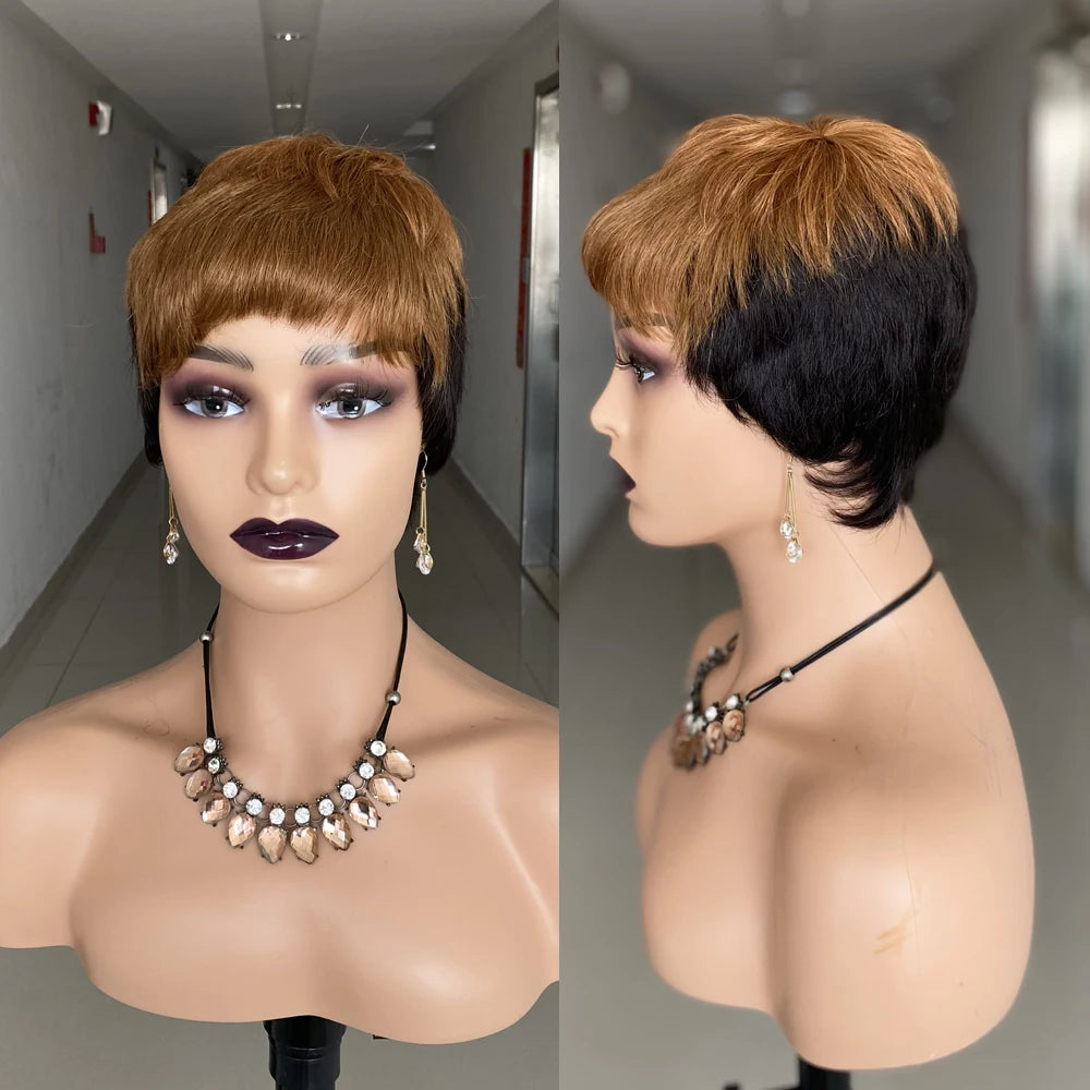 Short Pixie Cut Human Hair Wig - Natural