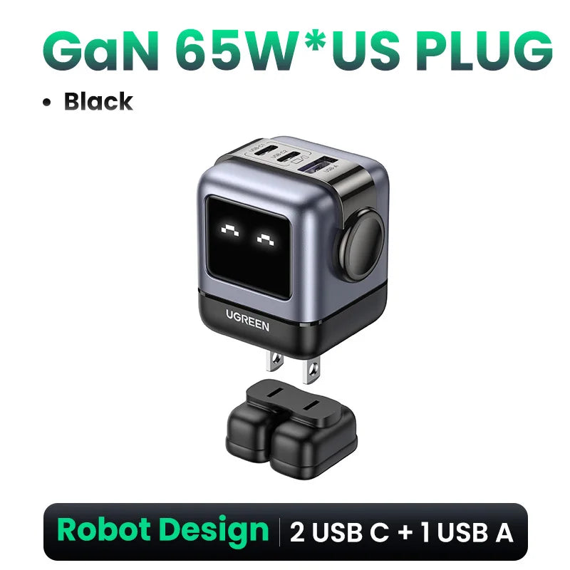 【US Plug】UGREEN 30W 65W GaN Charger Robot Design PD3.0 Fast Charger PPS for iPhone 17 16 Macbook Laptops Samsung XiaomiTablets