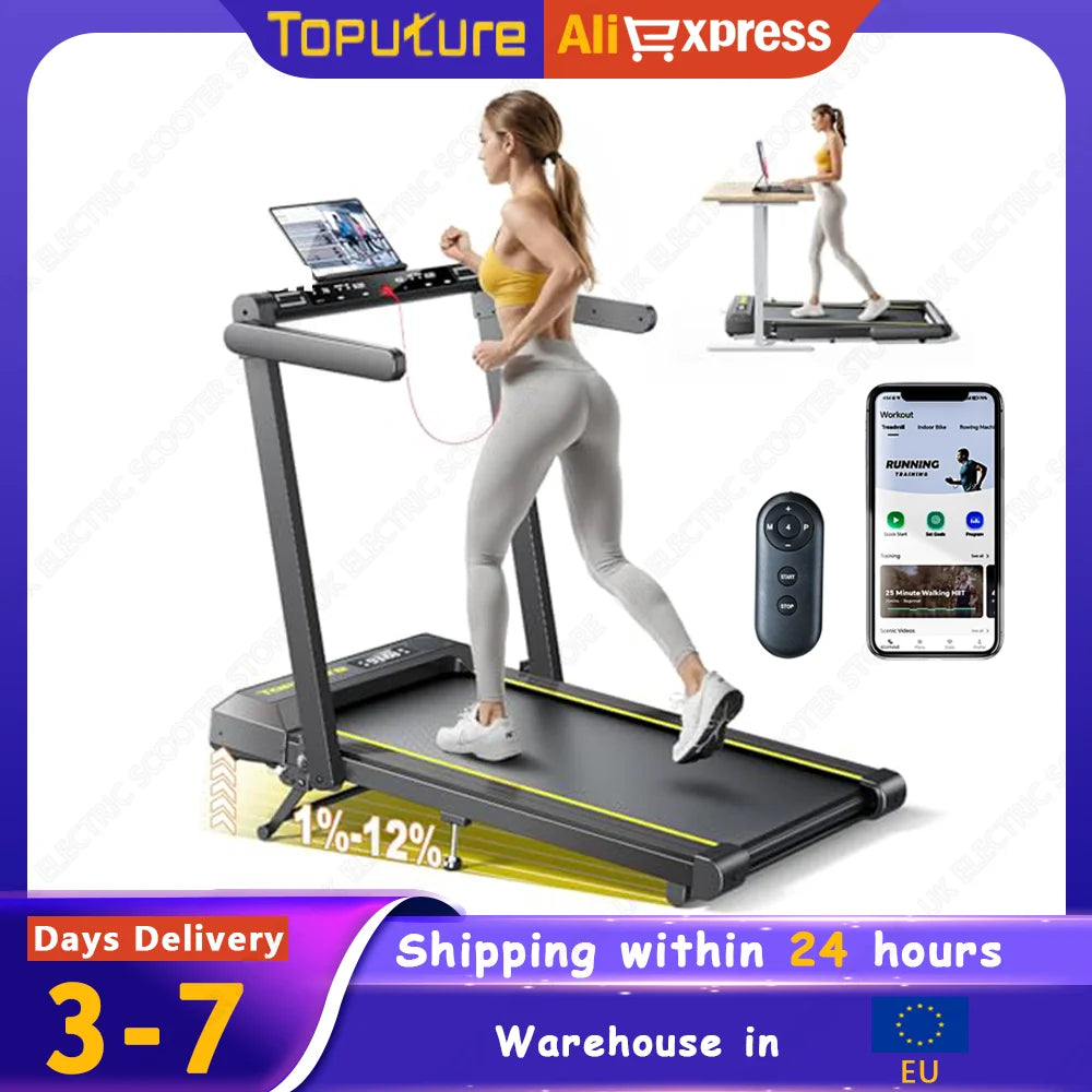 Walking Pad Treadmill with 12% Incline, 4 in 1 Folding Treadmill for Home/Office with Handle Bar, with App & Bluetooth Speaker