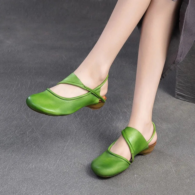 Johnature 2025 Summer New Genuine Leather Round Toe Comfortable Low Heel Sandals Casual Versatile Women's Shoes