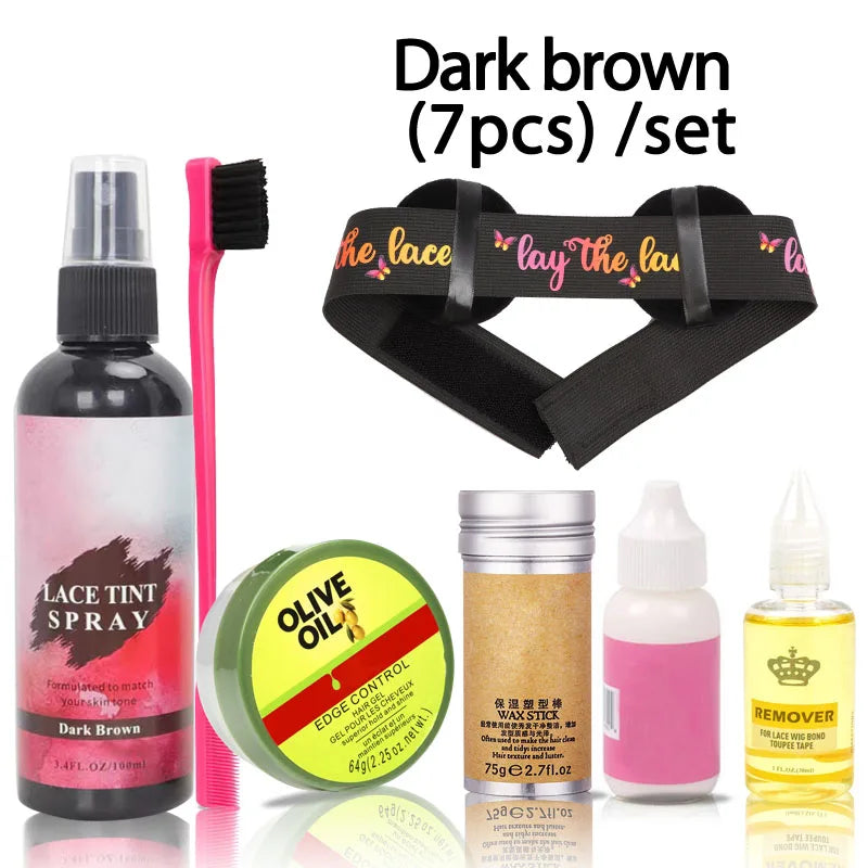 Lace Tint Spray For Wigs Hair Wax Stick Edges Control Wig Glue Adhesives Glue Remover Wig Installation Kit Set Brush Accessories