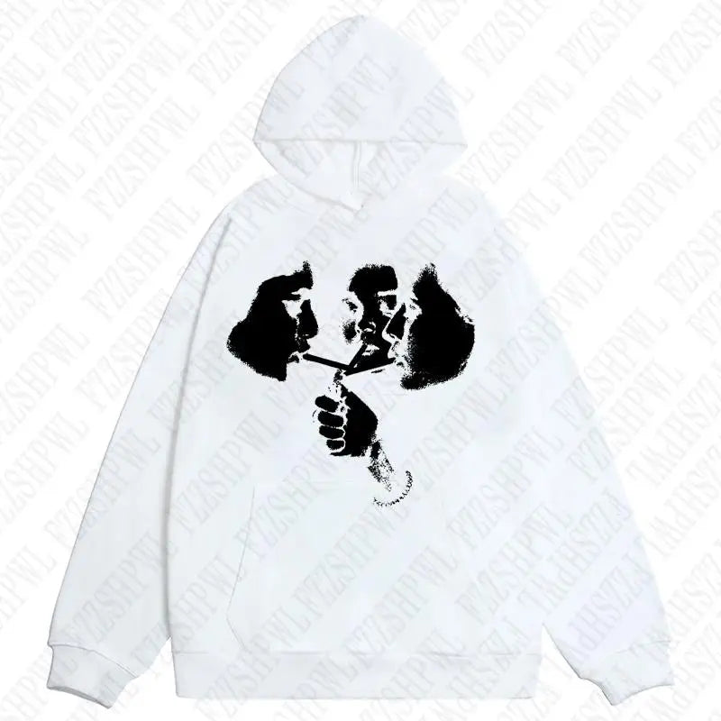 2000s Goth Harajuku Graphic Print Y2K Hooded Sweatshirt Retro Punk Streetwear Pullover Clothes Loose Hip Hop Hoodie Sweatshirts