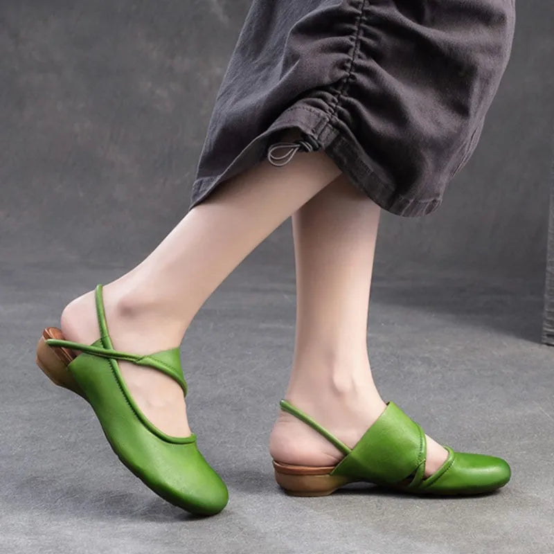 Johnature 2025 Summer New Genuine Leather Round Toe Comfortable Low Heel Sandals Casual Versatile Women's Shoes