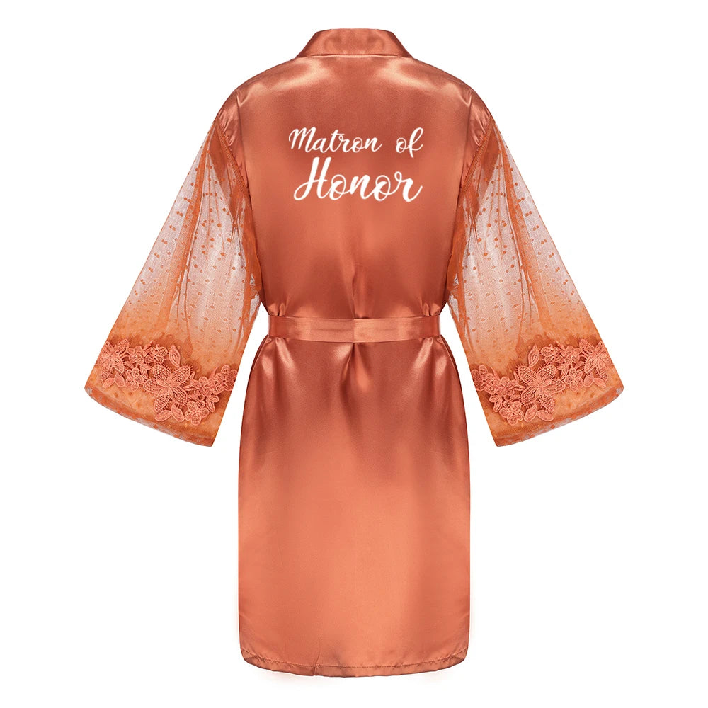 Caramel Wedding Bride Bridesmaid Robes Dressing Gown Sexy Women Bathrobe Night Shirts Short Women Kimono Mesh Sleeve