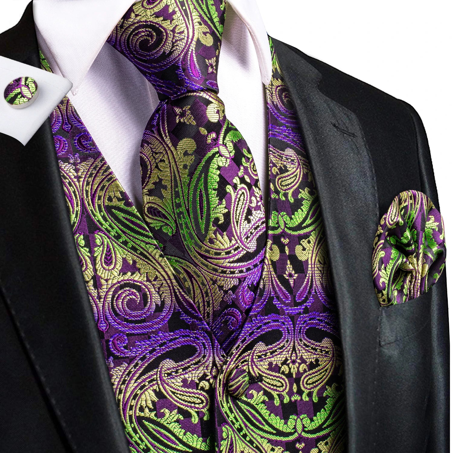 Hi-Tie Silk Ivory Beige Champagne Gold Mens Vests Tie Hankerchief Cufflinks Set Jacquard Vine Waistcoat for Men Suit Dress