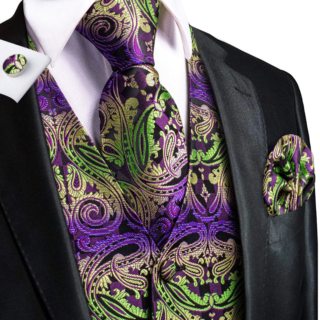Hi-Tie Silk Ivory Beige Champagne Gold Mens Vests Tie Hankerchief Cufflinks Set Jacquard Vine Waistcoat for Men Suit Dress