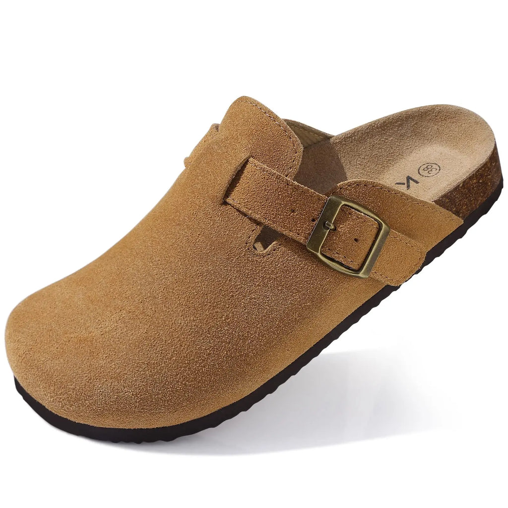 Kidmi Classic Cork Suede Slippers For Women Outdoor Cork Antiskid Men Mules New Women Cow Suede Clogs Shoes With Arch Support