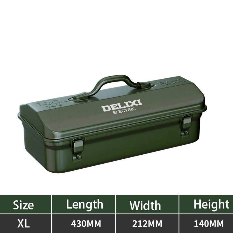 DELIXI Thicked Iron Tool Box Multi-functional Hard Case Industrial Tools Storage Box Household Car Hand-held Steel Storage Box