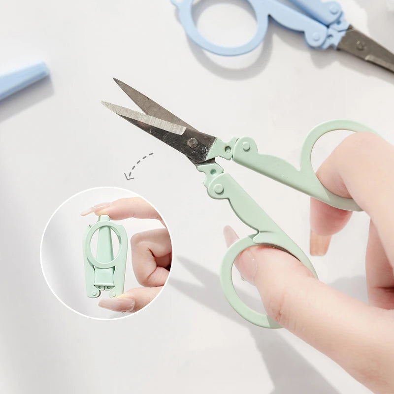 Kawaii Morandi Color Folding Scissors Portable Key Chain Mini Paper Cutter Korean Stationery DIY Handmade Tools Office Supplies
