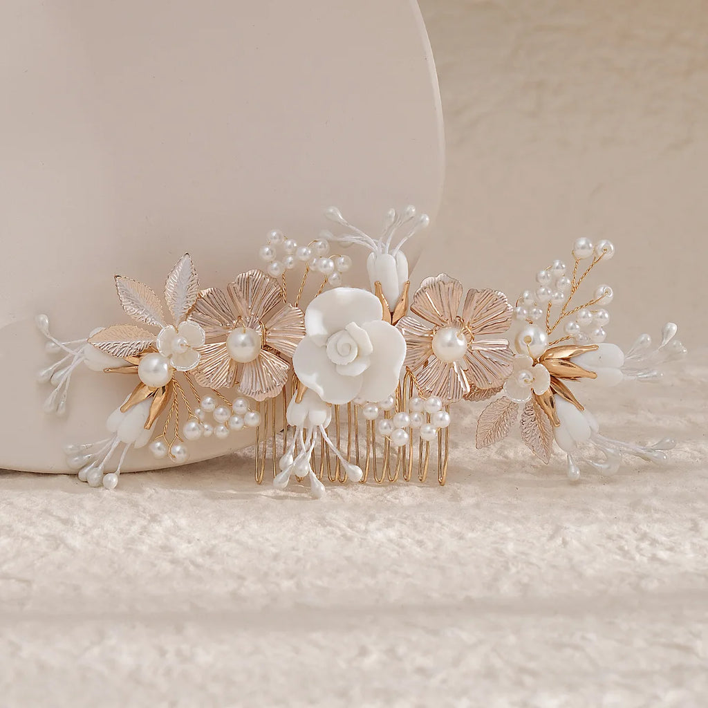 Bride Wedding Hair Comb Gold Flower Hairpin