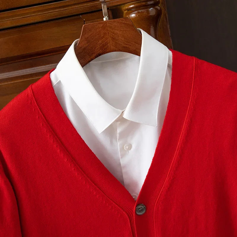 BROWON Brand Mens Sweater Cardigan Business Casual Classic V-neck Solid Color Cardigan Men Sweater Korean Fashion Mens Clothes