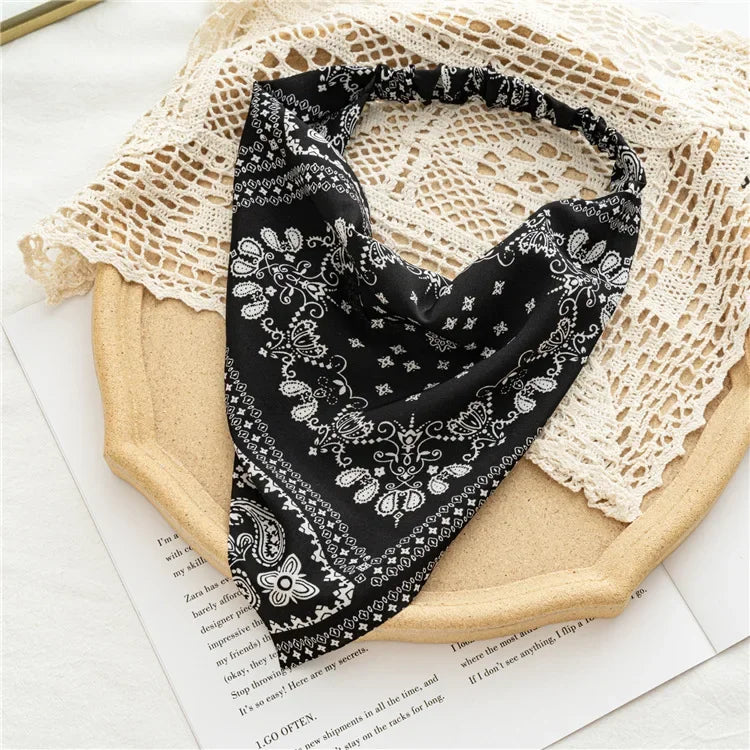 Bohemia Women Bandana Hair Scarf Summer Vintage Printted Chiffon Head Scarf Elastic Hair Bands Headwear Turban Femme Wholesale