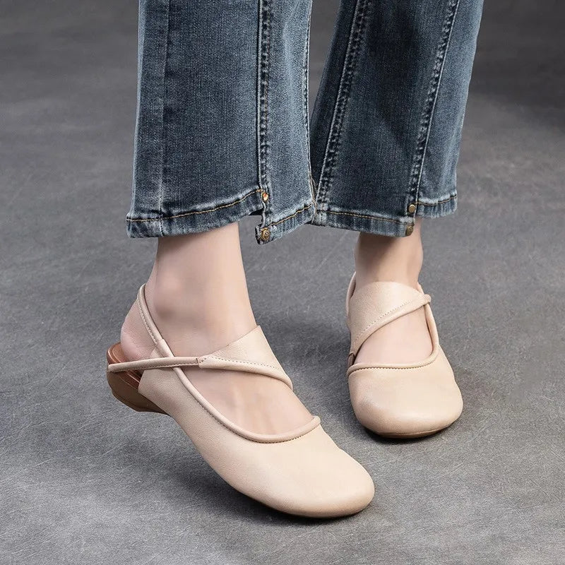 Johnature 2025 Summer New Genuine Leather Round Toe Comfortable Low Heel Sandals Casual Versatile Women's Shoes