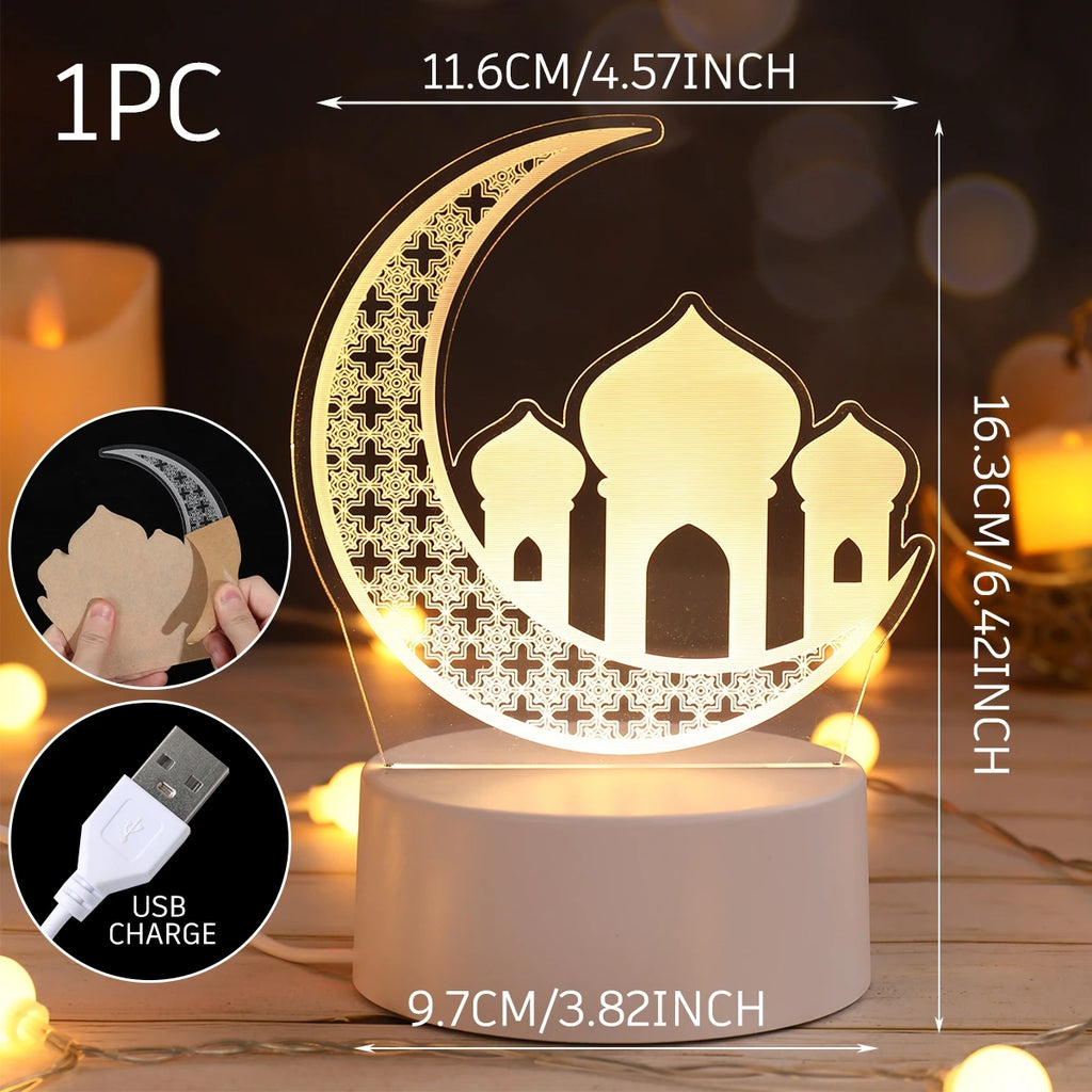 Eid Mubarak 3D LED Lamp Ramadan Night Light 2025